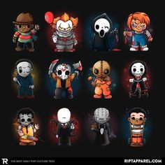 the halloween characters are all different sizes and colors, but there is no image to describe