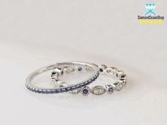 14K Solid Gold Rings/Art Deco Simulated Diamond Wedding Band/Blue Sapphire Matching Band/Stack Ring/blue sapphire engagement ring/2PCS Rings ♠ Stone Details Pave Band: (Half Eternity): ➵ Blue Sapphire Approximately 0.20ctw ➵ Band Width: approximately 1.18mm Milgrain Band: (Full Eternity) ➵ Blue Sapphire Approximately 0.18ctw ➵ Band Width: Approximately 2.38mm ➵ Gemstone: Blue Sapphire ➵ Stone Color (Blue color) ➵ Stone Luster: Excellent ➵ Stone Clarity: VVS1 ➵ Stone Make: High Quality ➵ Metal Ch Blue Diamond Stackable Ring, Blue Stackable Diamond Ring, Blue Sapphire Stackable Diamond Ring, Sapphire Stackable Diamond Ring For Anniversary, Blue Sapphire Stackable Rings For Wedding, Stackable Sapphire Ring For Wedding, Blue Diamond Stackable Rings For Wedding, Blue Diamond Stackable Round Rings, Blue Diamond Round Stackable Rings