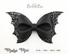 a black bow with silver sequins on it and the words music made written below