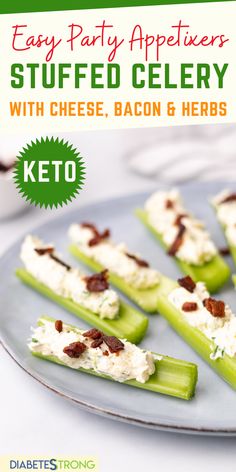 easy party appetizers stuffed celery with cheese bacon and herbs keto