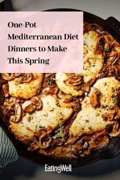 one pot mediterranean diet dinner to make this spring with chicken, mushrooms and mushroom gravy