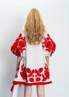 Luxurious White/Red Roses Women's Mini Dress Yuliya Magdych Yuliya Magdych, Fashion Designer Clothes, Designer Clothes For Women, White Clothes, Made In Ukraine, Fashion Design Clothes, Red Mini Dress, White Outfits, Textile Patterns