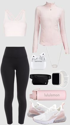 Preppy Lululemon Outfits School, Pink Workout Outfit Aesthetic, Lululemon Pink Outfit, Outfits With Define Jacket, Workout Outfits Lululemon, Lululemon Aesthetic Outfits Preppy, Workout Jacket Outfits, Preppy Outfits For School Lululemon, Sporty Clothes Aesthetic