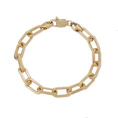 "This finely handcrafted chain bracelet is completely composed of 14K solid gold links. This bracelet is available in a variety of different length options. ♦ Total Length: your choice of 6.5, 7, 7.5, 8, 8.5 or 9 inches ♦ Link Dimensions: approximately 7.5mm (W) x 15mm (L) x 2.35mm thick ♦ Weight: approximately 27 grams of 14K solid gold in the 7.5\" option ♦ Metal Finish: High Shine Polish ♦ This design is currently available in Rose, White & Yellow 14K Gold ♦ This item is proudly made in USA a Timeless Oval Link Chain Bracelet With Box Chain, Timeless Oval Link Box Chain Bracelet, Classic Link Chain Bracelet With Rolo Chain, Classic Chain Bracelet With Rolo Chain, Luxury Gold Chain Bracelet With Oval Links, 14k Gold Chain Link Bracelet, Classic Rolo Chain Bracelet, Classic Gold Link Bracelet With Rolo Chain, Modern Link Bracelet With Rolo Chain