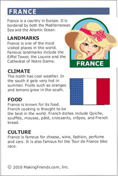 an info sheet with information about france