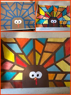 three different pictures of turkeys painted on canvases