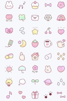 the icons are drawn in pastel colors and have been placed on top of each other