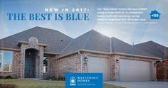 an advertisement for the best is blue in front of a brick and stone house with two garages