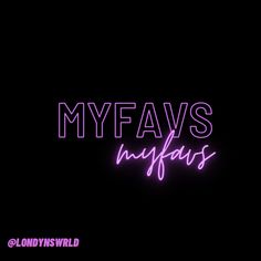 the words myfavs in neon pink against a black background