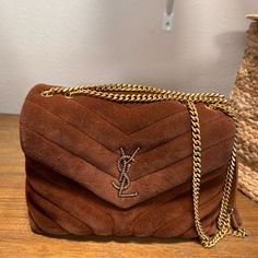 Beautiful Brown Suede Small Loulou Bag. Selling For $1700 Or Best Offer Thanks. Ysl Loulou Bag, Ysl Suede, Bags Ysl, Suede Bag, Saint Laurent Bags, Yves Saint Laurent Bags, 2025 Vision, Material Girl, Material Girls