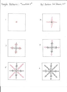 four different types of snowflakes are shown in the diagram, and one is drawn with