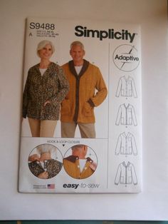 an old man and woman are wearing sweaters and jackets on the cover of a sewing pattern