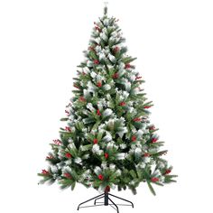 Size: 4.9 ft x 7.5 ft. The tip of the branch is made of high quality PVC material, which is flame-retardant, crack-resistant, odorless and durable, more durable. Flocked Faux Winter Pine Christmas Tree with snowmane flocked tips and red berries for a lush feel. 1145 tree branch tips create a vibrant atmosphere. This Christmas tree features an X-shaped iron stand for strong support. WELLFOR 7.5-ft Artificial Christmas Tree | YA799975GN 5 Foot Christmas Tree, Christmas Tree Flocked, Mosquito Plants, Spruce Christmas Tree, Cone Christmas Trees, Spruce Tree, Green Christmas Tree, Pine Needles, Diy Christmas Tree