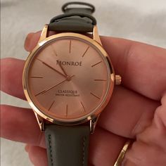 Brand New And Never Worn. Still Has Pin In Place For The Battery So The Battery Is New As Well. This Classy Rose Gold And Grey Leather Watch Is Sold Out Online. Comes With Protective Grey Pouch. Sold Out Online. Pink Strappy Heels, Burberry Watch, Skagen Watches, Coach Watch, Kate Spade Watch, Michele Watches, White Dial Watch, Black Suede Booties, Suede Booties