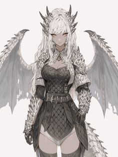 a woman with white hair and wings on her body