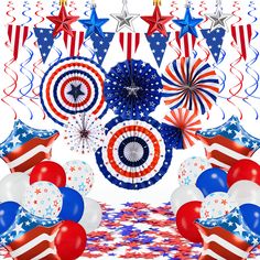 an american flag theme with balloons and streamers