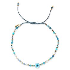 TAI HANDMADE | Single strand multi-beaded bracelet featuring a protective evil eye at the center. Handmade in Thailand. Assorted glass beads, shell, silk cord. SKU: DB476 Silk Cord, Evil Eye, Beaded Bracelet, Glass Beads, Shells, Thailand, Beaded Necklace, Beaded Bracelets, Silk