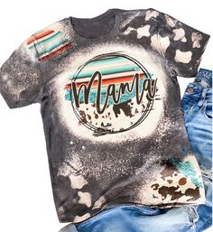 PRICES MAY VARY. ❤Material: Cotton Blend, High Quality, Soft And Breathable, Make You Comfortable All Day ❤Features: Women Western Cowhide Turquoise Rainbow Mom Bleached T-Shirt for Women, Letters Printed Cute Graphic Tees, Short Sleeve, O Neck, Gift Shirt for Vacation. Mama Life Bleached Shirt, Ladies Funny Leopard Print Distressed Short Sleeve Tops, Mother's Day Gift Shirt ❤Occasions: Suitable for Work,Life, Office, Date, School, Party .Gathering, Vacation, Holiday, Outdoors, Casual, Out, Dail 3d Tshirt, Mommy Gift, Distressed Shirt, Bleach T Shirts, Gift For Mothers Day, Turquoise Accents, Cute Graphic Tees, Mama Shirt, Acid Wash