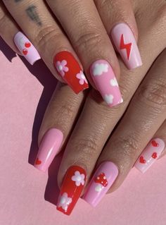 Funky Pink Nails, Rainbow Nails Acrylic, Nails Vibrant, Holiday Nail, Holiday Nail Art, Cute Gel Nails, Diy Nail Art, Kawaii Nails, Glam Nails