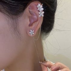 Temperament Silver Flower Zircon Earring – Ainuua Flower Ear Cuffs, Ear Cuff Chain, Earring Cuff Chain, Sweet Earrings, Flower Ear, Nickel Free Earrings, Ear Cuff Earings, Ear Cuffs, Fabulous Jewelry