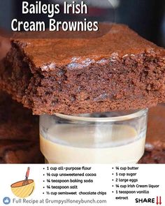 an advertisement for bailey's irish cream brownies