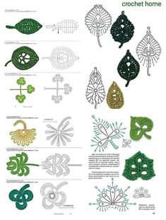 crochet patterns and instructions to make broochies for the holiday season, including leaves