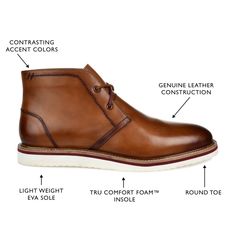 The Keegan wide-width boot by Thomas & Vine is comfortable enough to wear to work and drinks after. This stylish round-toe chukka boot features a two-eye lace-up closure with a second pair of interchangeable laces and your choice of genuine leather or suede uppers. A lightweight EVA outsole provides flexibility and an 8 mm Tru Comfort Foam� insole offers all-day support. Thomas Vines, Lace Dress Casual, Wide Width Boots, Closed Toe Shoes, Chukka Boot, Round Toe Heels, Mens Shoes Boots, Wear To Work, Lace Up Ankle Boots