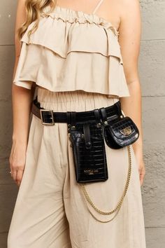 waist bag with phone pouch at meadeux boutique Nicole Lee, The Messenger, Phone Pouch, Leather Phone Case, Adjustable Belt, Perm, Waist Bag, Bago, Sling Bag