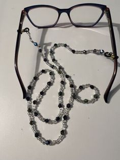 Iridescent Blue And Clear Glass Beads Eyeglass chain necklace holder lanyard | eBay Eye Glasses Necklace Holder, Reading Glasses Holder Necklace, Handmade Adjustable Blue Glasses Chains, Eye Glass Holder Necklace, Blue Glass Necklaces With Adjustable Chain, Necklace Holder, Eyeglass Chain, Lanyard, Clear Glass