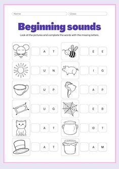 the beginning sounds worksheet for children to practice their handwriting and spelling with pictures