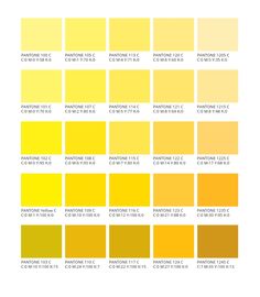 the pantone color chart is shown in shades of yellow, orange and white with different colors