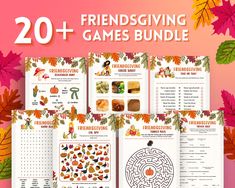 the thanksgiving games bundle is shown with leaves and pumpkins