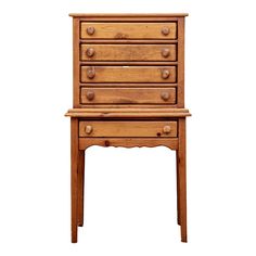 an old wooden desk with drawers on the top and bottom, against a white background