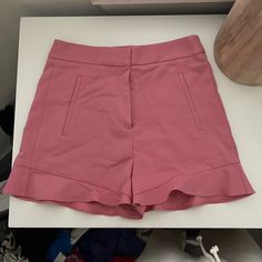 Never Worn. Cute Ruffle Detail. High Waist Pink Shorts With Ruffles, High Waist Pink Ruffled Shorts, Chic High Waist Ruffle Shorts, High-waisted Pink Ruffled Shorts, Chic High Waist Ruffled Shorts, Pink Ruffled Shorts For Day Out, Chic High-waisted Ruffled Shorts, Zara Casual Bottoms With Ruffles, Chic Zara Bottoms With Ruffles