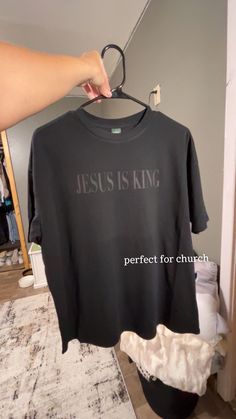 Black Tshirt that says Jesus Is King. Runs big. Hey everyone, I have a small business where I make and sell custom/personalized tees and tanks. Mostly, everything runs true to size. Feel free to direct message me for more information. Jesus Is King Tshirt, Cute Christian Tshirt, Custom Text Black Cotton T-shirt, Black Cotton T-shirt With Custom Text, Jesus Shirts Christian Clothing, Jesus T Shirts, Jesus Is King Shirt, Catholic Tshirts, Christian Graphic Tees