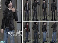 multiple images of a man in black jacket and jeans