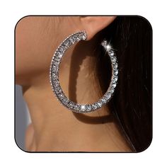 PRICES MAY VARY. Silver hoop earrings are made of good quality alloy and rhinestone,metal surface is well polished & beautiful finish,shine with beauty and elegance,doesn't turn your ear green at all.If you want to have a earring suitable for matching,this round earring is your ideal choice. Rhinestone hoop earring is comfy for ears and you can wear it for a long time without feeling the pressure by sparkle rhinestone earrings. Hoop earrings jewelry with an inner diameter of 6cm/2.36in, has silv Party Hoop Earrings Made Of Alloy, Elegant Metal Hoop Earrings With Bling, Metal Hoop Earrings With Rhinestones For Party, Hoop Alloy Jewelry For Party, Rhinestone Metal Hoop Earrings For Parties, Elegant Alloy Earrings With Rhinestones, Single Hoop Earring In Alloy For Parties, Party Hoop Earrings With Rhinestones, Party Metal Hoop Earrings With Rhinestones