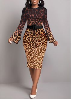 Color:Dark Coffee;Size:S;Size:M;Size:L;Size:XL;Size:XXL;Package Contents:1 X Dress;Occasion:Other;Style:Casual; Print Wedding Dress, Leopard Print Wedding, Plus Size Elegant Dresses, Diva Style, Camo Fashion, Flare Sleeve Dress, Dark Coffee, Dress Occasion, Age 50