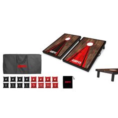 two bean bag tossers and one table top game set