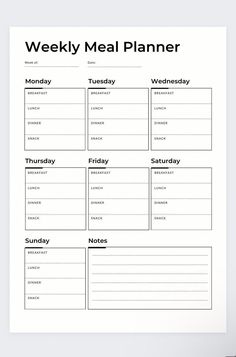 a printable meal planner is shown on a white background with the words,'weekly meal planner '