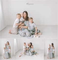 a mother and her two children are sitting on the floor with their arms around each other