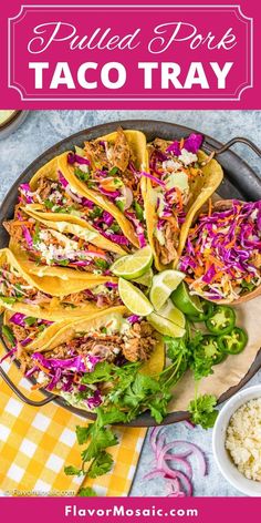 pulled pork taco tray with shredded cabbage and cilantro