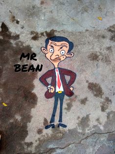 a drawing of a man in a suit and tie with the words mr bean on it