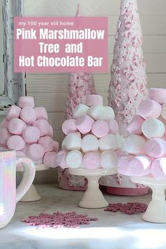 pink marshmallow tree and hot chocolate bar