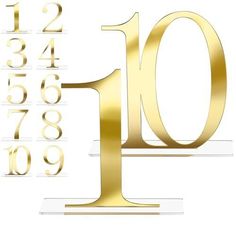 the number ten is shown in gold on a white background with numbers to 10 and 11