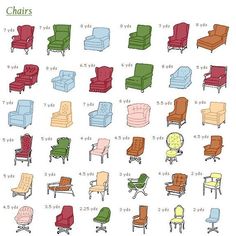 the different types of chairs are shown in this diagram, and each chair has its own color