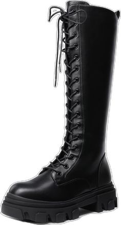 Knee-high Combat Boots For Fall, Winter Wide Calf Lace-up Combat Boots, Winter Punk Lace-up Knee-high Boots, Punk Lace-up Knee-high Boots For Winter, Fall Knee-high Boots With Lacing And Round Toe, Fall Knee-high Laced Platform Boots, Fall Knee-high Platform Boots With Lacing, Winter Knee-high Combat Boots, Fashion Combat Boots