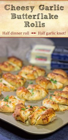 cheesey garlic butterflake rolls on a baking sheet with text overlay that reads half dinner roll half garlic keto