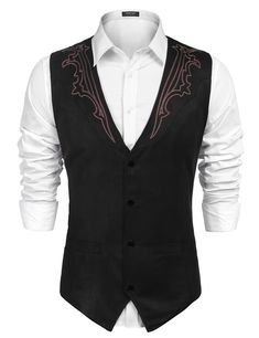 PRICES MAY VARY. HIGH QUALITY-This Men's Cowhide Suede Vest ,high quality fabric blend made; Soft, elastic resistant washing and durability. DESIGN- Men's Leather Vest ,Authentic western style leather vest, with well make, design perfect details ,front have four Button Closures and two real welt pockets. This Suede Satin Vest ,suitable for work,party,ball,wedding,date,daily look ，rider......from working the ranch to working a cocktail party! Men's waistcoat vest can match with dress shirt, jacke Waistcoat Pattern, Victorian Age, Sequin Vest, Western Vest, Leather Waistcoat, Mens Waistcoat, Men's Waistcoat, Leather Suit, Ball Wedding