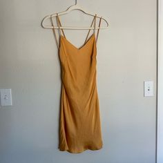 Golden Satin Mini With Tie Back Nwot Never Worn Fitted Orange Slip Dress For Spring, Chic Orange V-neck Slip Dress, Gold Slip Dress For Spring, Gold Orange, Orange Gold, Tie Backs, Tie Back, Satin, Mini Dress